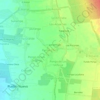 Mapa topográfico Parina Chico, altitude, relevo