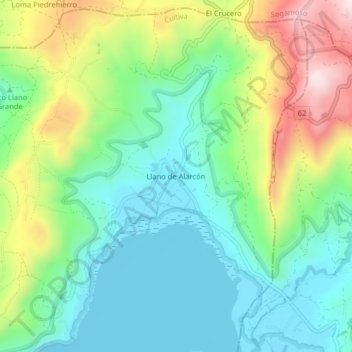 Mapa topográfico Llano de Alarcón, altitude, relevo