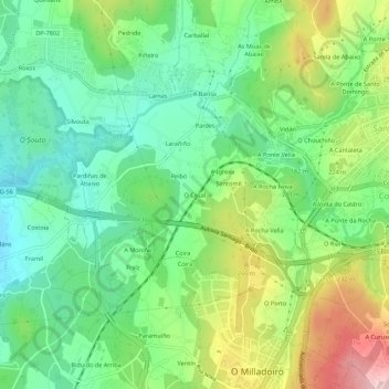 Mapa topográfico O Casal, altitude, relevo