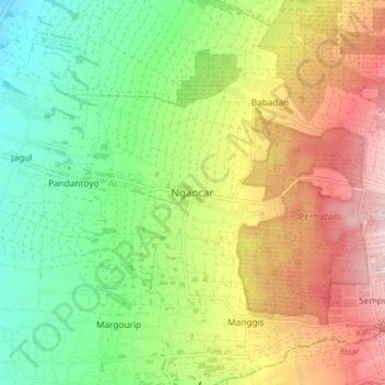 Mapa topográfico Ngancar, altitude, relevo