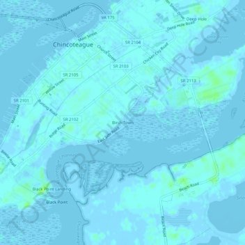 Mapa topográfico Birch Town, altitude, relevo