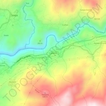 Mapa topográfico Cidadelhe, altitude, relevo