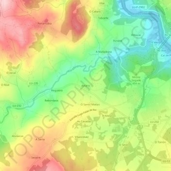 Mapa topográfico Astariz, altitude, relevo