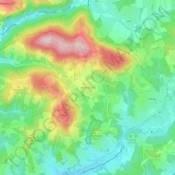 Mapa topográfico Wenisbuch, altitude, relevo