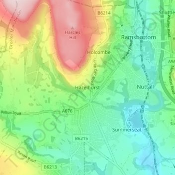 Mapa topográfico Hazelhurst, altitude, relevo