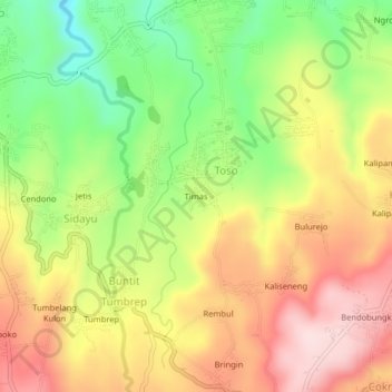 Mapa topográfico Timas, altitude, relevo