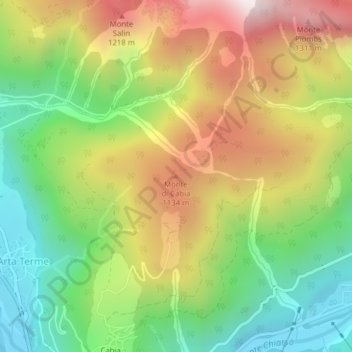 Mapa topográfico Monte di Cabia, altitude, relevo