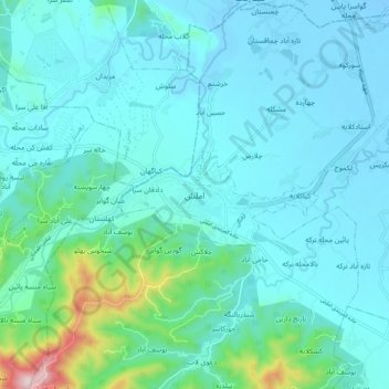 Mapa topográfico Amlash, altitude, relevo