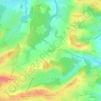 Mapa topográfico Prunière, altitude, relevo
