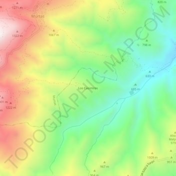 Mapa topográfico Los Casimiros, altitude, relevo