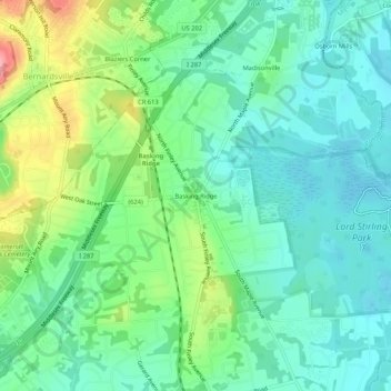 Mapa topográfico Basking Ridge, altitude, relevo