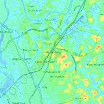 Mapa topográfico Kalamassery, altitude, relevo