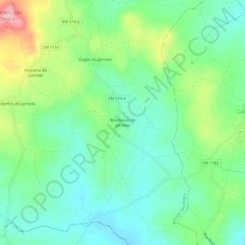 Mapa topográfico Monteiros do Jarmelo, altitude, relevo