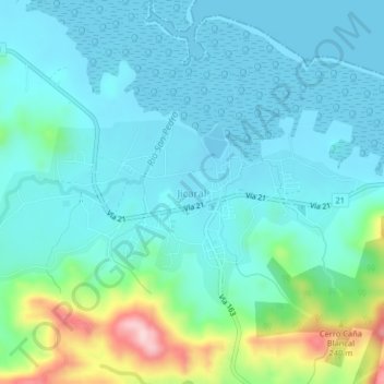 Mapa topográfico Jicaral, altitude, relevo