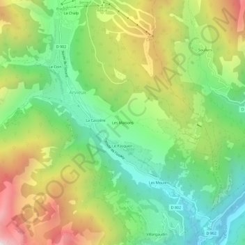 Mapa topográfico Les Maisons, altitude, relevo