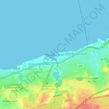 Mapa topográfico Playa Baracoa, altitude, relevo