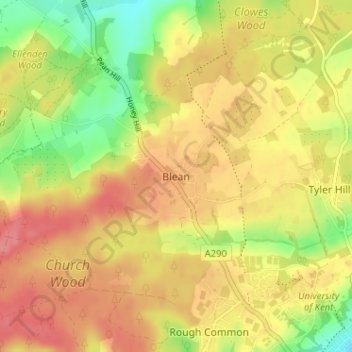 Mapa topográfico Blean, altitude, relevo