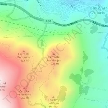 Mapa topográfico Cerro de las Monjas, altitude, relevo