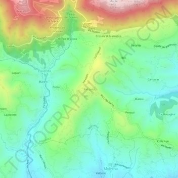 Mapa topográfico San Luca, altitude, relevo