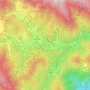 Mapa topográfico Campo Tizzoro, altitude, relevo