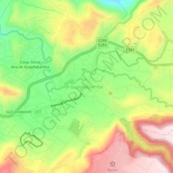 Mapa topográfico Guayllabamba, altitude, relevo