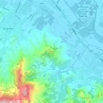 Mapa topográfico Tizzana, altitude, relevo