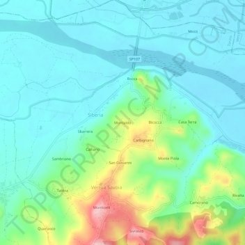 Mapa topográfico Montaldo, altitude, relevo