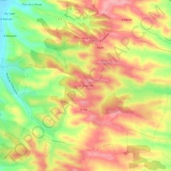 Mapa topográfico Le Touarnet, altitude, relevo