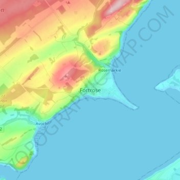 Mapa topográfico Fortrose, altitude, relevo