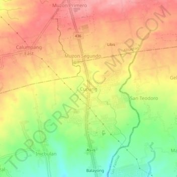 Mapa topográfico Cupang, altitude, relevo