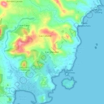 Mapa topográfico Cap Chevalier, altitude, relevo