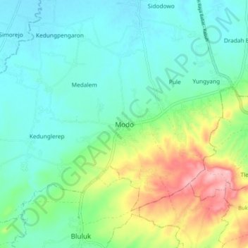 Mapa topográfico Modo, altitude, relevo