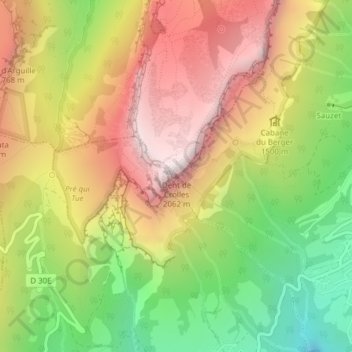 Mapa topográfico Dent de Crolles, altitude, relevo