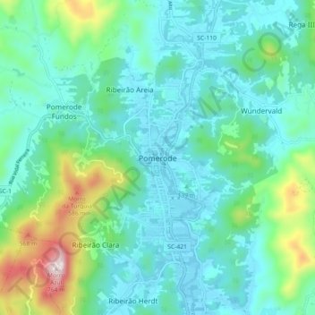 Mapa topográfico Pomerode, altitude, relevo