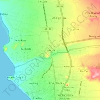 Mapa topográfico Huaura, altitude, relevo