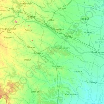 Mapa topográfico Bānkurā, altitude, relevo