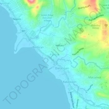 Mapa topográfico Pantok, altitude, relevo