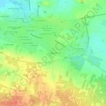 Mapa topográfico Les Amandiers, altitude, relevo