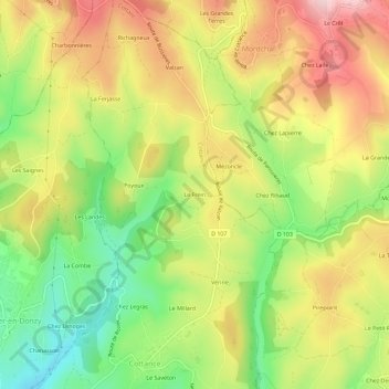 Mapa topográfico Le Frein, altitude, relevo