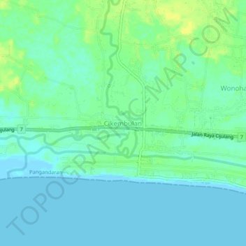 Mapa topográfico Cikembulan, altitude, relevo