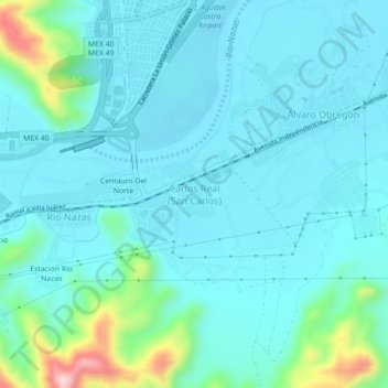 Mapa topográfico Carlos Real (San Carlos), altitude, relevo