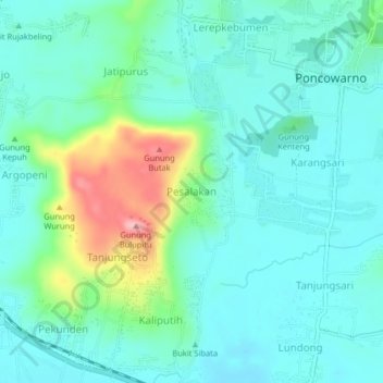 Mapa topográfico Pesalakan, altitude, relevo
