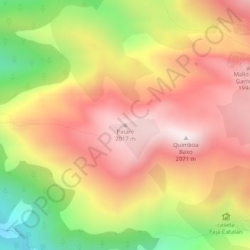 Mapa topográfico Pinaré, altitude, relevo