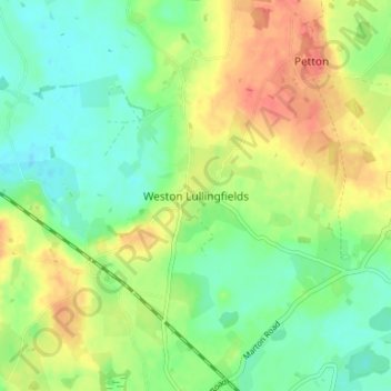 Mapa topográfico Weston Lullingfields, altitude, relevo