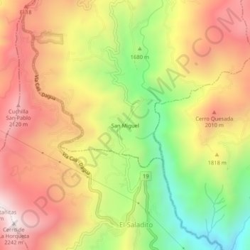 Mapa topográfico San Miguel, altitude, relevo
