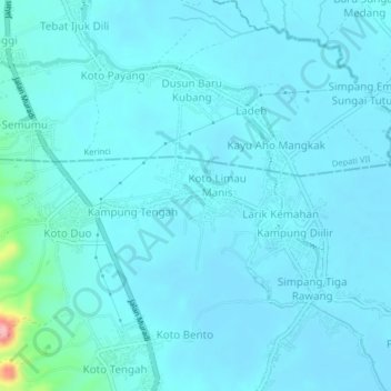 Mapa topográfico Permai Indah, altitude, relevo