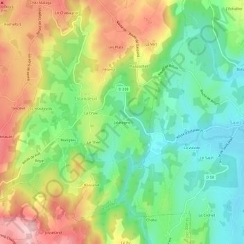 Mapa topográfico Jalatogne, altitude, relevo