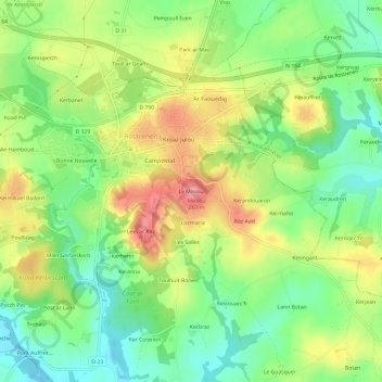 Mapa topográfico Le Miniou, altitude, relevo