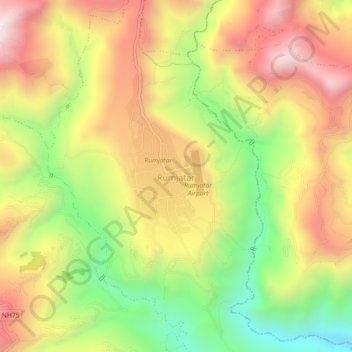 Mapa topográfico Rumjatar, altitude, relevo