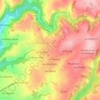 Mapa topográfico Le Mouscard, altitude, relevo